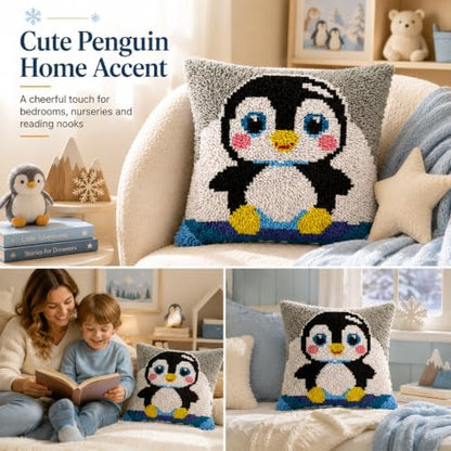 Cute Penguin Latch Hook Pillow Kits for Adults Beginners, 17" X 17" - Image 2