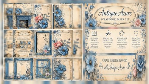 Antique Azure Scrapbook Paper Pack – 20 Vintage Blue Floral 8.5×11 Sheets - Image 2