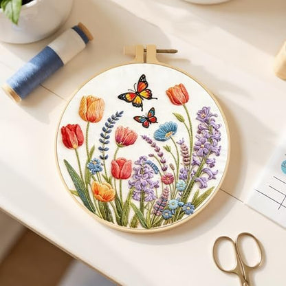 FRANDEK DIY Bush Butterfly Stamped Embroidery Kit with Hoop for Adults - Image 5