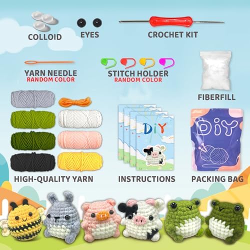 YAMAXIN Crochet Set for Beginners, for Complete Adults, Animal Crochet Hook Set for Beginners, Crochet Knitting Set with Video (6pcs Animals) - Image 2