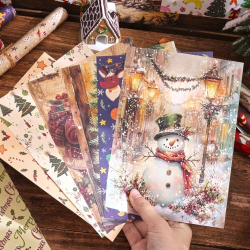 170 Sheets Vintage Christmas Scrapbook Paper, 8 Festive Themes Gingerbread Tree Snowflake Pattern Decorative Craft DIY Supplies Kit for Junk Journal Supplies, Collage, Card Making, Gift Wrapping - Image 6