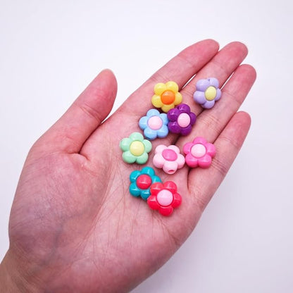INSPIRELLE 100pcs Large Size Acrylic Flower Beads Cute 16mm Multicolor Beads for Jewelry Making and Crafting