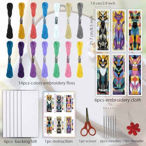 ORIGACH 6 Set Stained Glass Black Cat Cross Stitch Bookmark Kit - Image 2