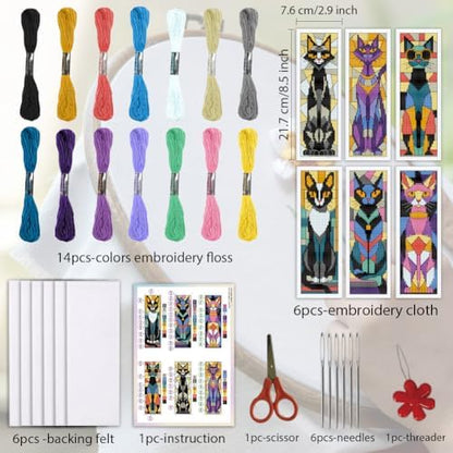 ORIGACH 6 Set Stained Glass Black Cat Cross Stitch Bookmark Kit - Image 2