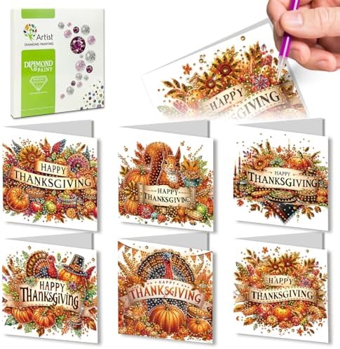 6Pcs Thanksgiving Greeting Card DIY Diamond Art Painting Greeting Cards Special Shaped Diamond Autumn Blessing Folding Card Kit Arts Crafts for Birthday Festival (Thanksgiving Day) by BAYUNOESparkDiamondCraft