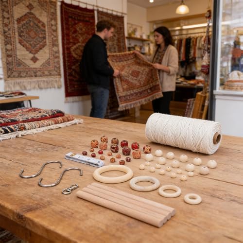 Macrame Kit for Beginners, 3mm 115 Yard Cotton Rope with Wooden Beads, Rings, Sticks, S Hooks, Tape Measure, for Plant Hangers Wall Hangings DIY Crafts - Image 3