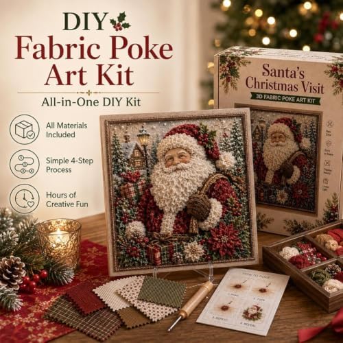 3D Christmas Fabric Art Kit with Frame, No-Sew Handmade Fabric Poke Art Kit - Image 3