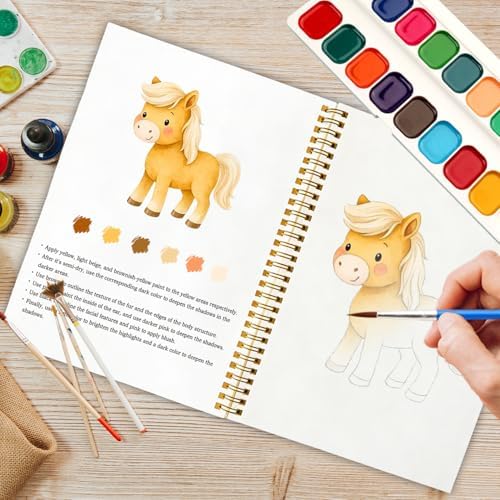 12 Horse Patterns Watercolor Set, Equine Elegance Painting Book for Beginners, DIY Art Gift for Adults and Women, Relaxing Horse Lover Set - Image 5
