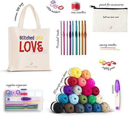 Hearth & Harbor Crochet Kit with 1100 Yards Assorted Yarn Kit, 9 Ergonomic Hooks, Crocheting Instruction, Knitting & Crochet Supplies - Beginner Crochet Kits for Adults, Ideal for Amigurumi - Image 2