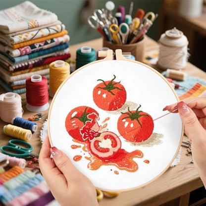 Tomato Embroidery Kits for Beginners Adults, Hand Embroidery Starter Kit, Cross Stitch Kits for Beginners DIY Craft Kits for Adults Women, Entire Set of Embroidery Supplies【Full-length Video Tutorial】 - Image 6