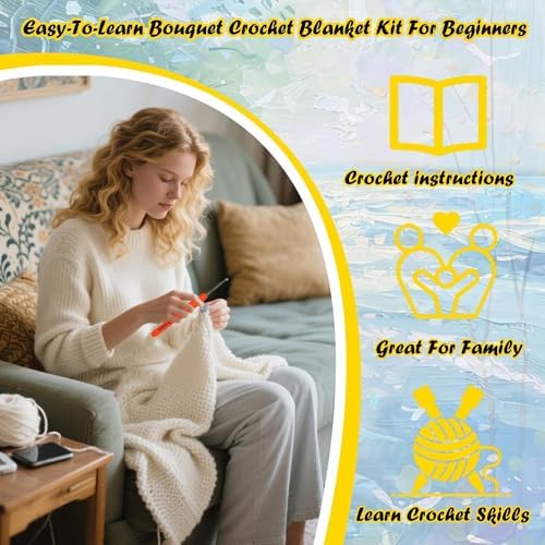 Yarniss Sunflower Crochet Blanket Kit for Beginner with Istruction&Tutorial - Image 5