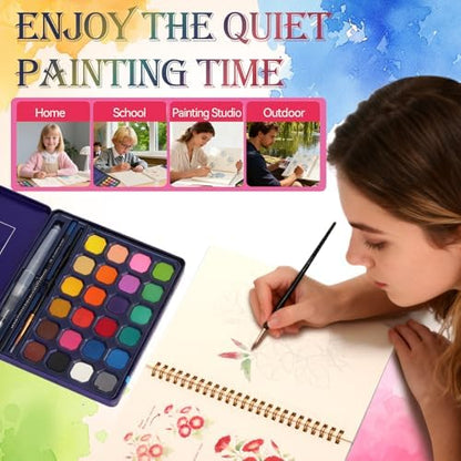 Floral Watercolor Painting Kit, 24 Paints, 3 Brushes, Workbook - Image 6