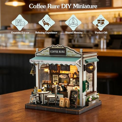 DIY Miniature House Kit, Dollhouse Diorama with LED Lights - Cafe Rure - Image 2