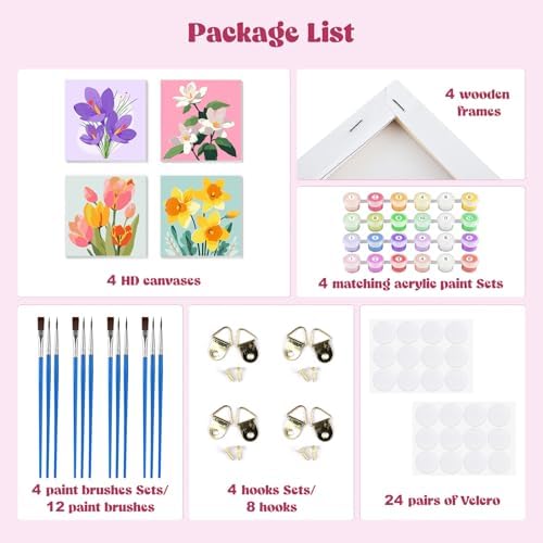 MXJSUA 4 Pack Tulips Flowers Framed Paint by Numbers Kit with Canvas for Adults Beginner, DIY Acrylic Oil Painting Kits with Brushes for Home Wall Decor Gift (8x8 inch) - Image 3