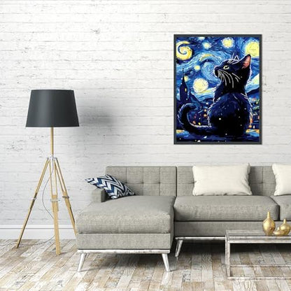 AALBLAC Black Cat Paint by Numbers Kit for Adults Beginners, Cat Adult Paint by Number Kits on Canvas, DIY Acrylic Starry Night Oil Painting for Home Wall Decor 16x20 Inch - Image 5