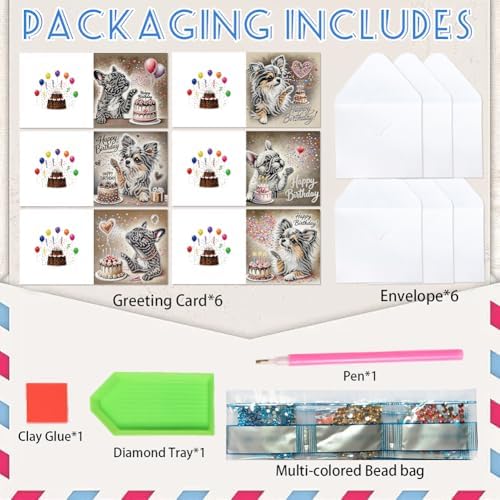 POETRYDRAW 6 Pack 5D DIY Diamond Art Painting Dog Card Kit, Diamond Art Birthday Holiday Greeting Card, Crafts Kit Creative with Envelope - Image 7