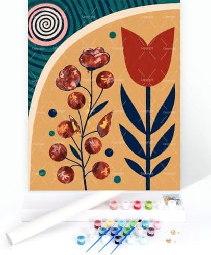 Floral Paint By Numbers Kit For Adults - Diy Red Tulip And Berries Painting On Canvas 16X20 In, Acrylic Paint Set, Suitable For Beginners, Wall Art Decor Art For Home Decoration Or Gifts, Unframed - Image 3