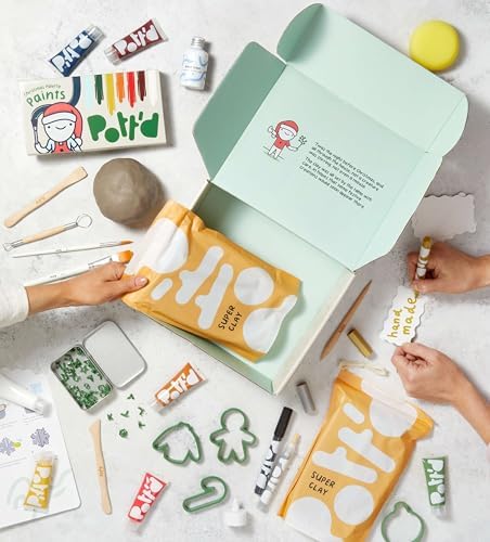 Pott’d Christmas Deluxe Pottery Kit – Includes Air Dry Clay for Adults, Christmas Themed Tools, Paints, Brushes, Stamps, How-to-Guides | DIY Christmas Decoration, Beginner-Friendly Clay Kit - Image 3