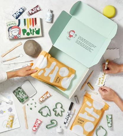 Pott’d Christmas Deluxe Pottery Kit – Includes Air Dry Clay for Adults, Christmas Themed Tools, Paints, Brushes, Stamps, How-to-Guides | DIY Christmas Decoration, Beginner-Friendly Clay Kit - Image 3