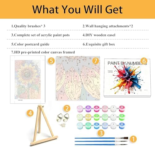 Mowana Sunflower Paint by Numbers Kit for Adults - Flowers Adult Paint by Numbers for Beginners on Canvas with Frame and Easel, Easy Acrylic Oil Painting by Number Kits 8x12 inch - Image 5