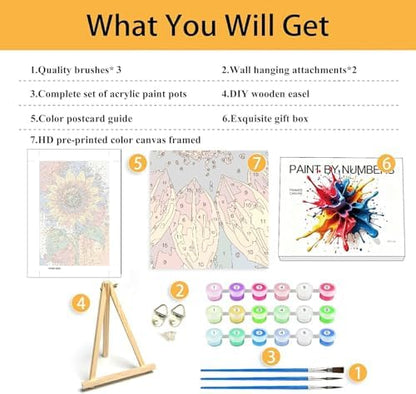 Mowana Sunflower Paint by Numbers Kit for Adults - Flowers Adult Paint by Numbers for Beginners on Canvas with Frame and Easel, Easy Acrylic Oil Painting by Number Kits 8x12 inch - Image 5