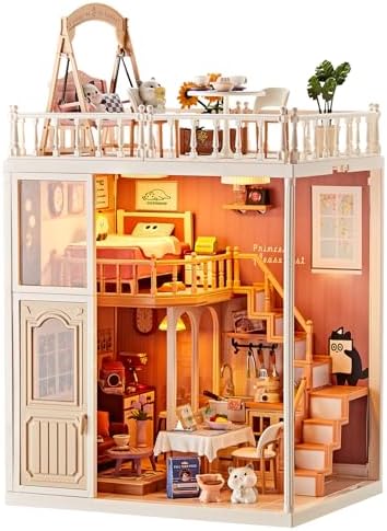 DIY Miniature Loft House Kit for Kids 8+, Cozy Living Room with Balcony by Qudify