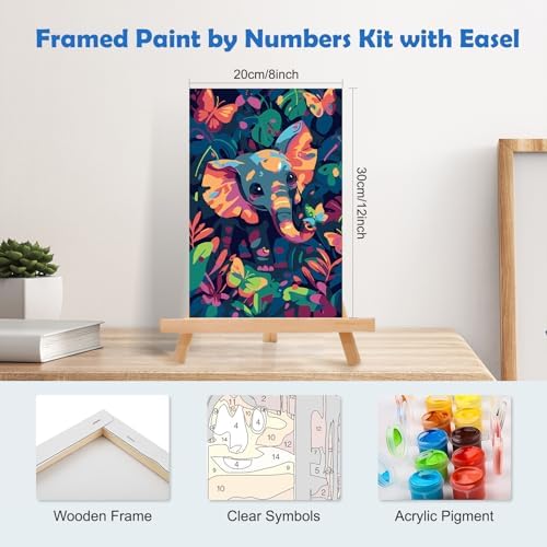 MOGTAA Elephant Paint by Numbers Kit for Adults Beginners with Frame, Butterfly Adult Paint by Number Kits on Canvas with Easel, Easy DIY Landscape Oil Painting Kits for Home Decor, 8x12in - Image 2