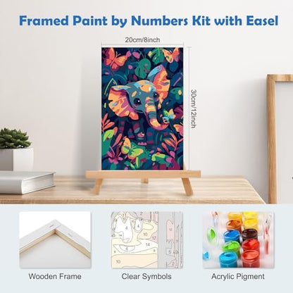 MOGTAA Elephant Paint by Numbers Kit for Adults Beginners with Frame, Butterfly Adult Paint by Number Kits on Canvas with Easel, Easy DIY Landscape Oil Painting Kits for Home Decor, 8x12in - Image 2