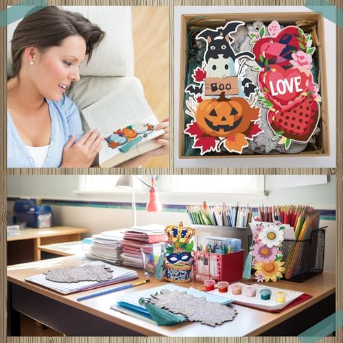 Kosiz 12 Pcs Festival Paint by Number Kit for Adult Wood Bookmark - Image 6