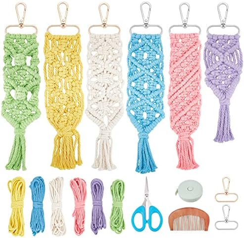 INFUNLY 6 Set Macrame Keychain Kit Mix Color DIY Mini Boho Keychains Kits Bag Charms Macrame Keychain Bracelet with Tassels for Car Key Purse Phone Instruction Included by INFUNLY