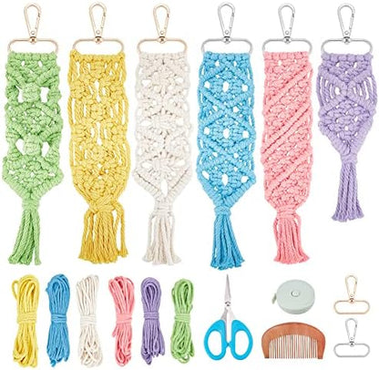 INFUNLY 6 Set Macrame Keychain Kit Mix Color DIY Mini Boho Keychains Kits Bag Charms Macrame Keychain Bracelet with Tassels for Car Key Purse Phone Instruction Included by INFUNLY