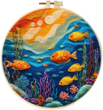 Zovylks Natural Landscape Needle Felting Kits Beginners, 7.9 Inch DIY Wool Felting Painting Starter Kit, Needle Felt Set for Home Decor with Foam Pad, Instructions (Fish) by Unknown
