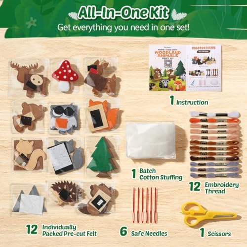 CiyvoLyeen Woodland Animals Craft Kit Kids DIY Crafting and Sewing Set Woodland Animals Felt Plushie for Girls and Boys Educational Beginners Sewing Set Sewing Kits for Kids Age 8 9 10 11 12 - Image 3