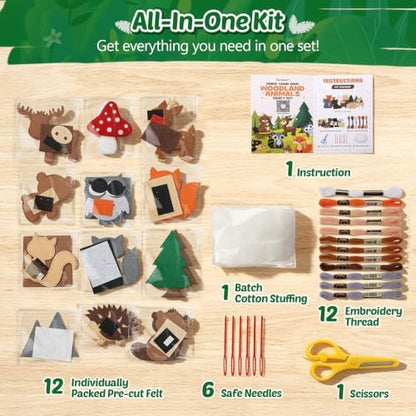 CiyvoLyeen Woodland Animals Craft Kit Kids DIY Crafting and Sewing Set Woodland Animals Felt Plushie for Girls and Boys Educational Beginners Sewing Set Sewing Kits for Kids Age 8 9 10 11 12 - Image 3