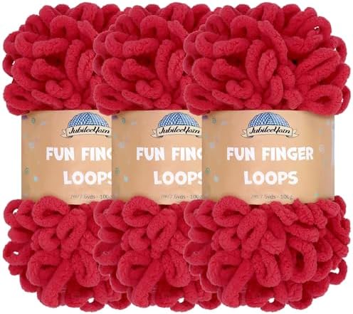 JubileeYarn Fun Finger Loops Yarn - Scarlatta - 3 Skeins by BambooMN