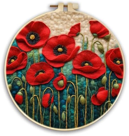 CaptainCrafts Needle Felting Kit for Adults Bright Poppy Flowers Pattern by CaptainCrafts