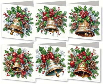 6Pcs Christmas Greeting Card DIY Diamond Art Painting Greeting Cards Blessing Folding Card Kit with White Envelopes Diamond Arts Crafts for Birthday Festival Gift-Bell by BAYUNOESparkDiamondCraft