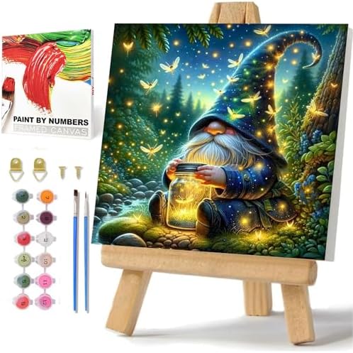 Gnome Paint by Numbers Kit for Adults Beginner, Paint by Numbers 10x10 Inch by hkejoi