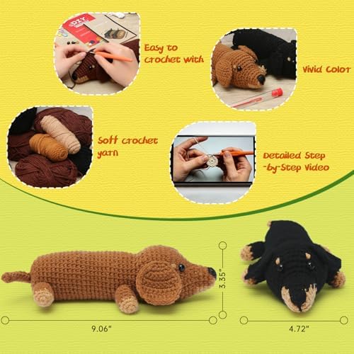 Crochet Kit for Beginners - 2 PCS Crochet Dachshund Beginner Crochet Kit - Image 6