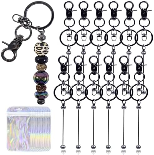 24 Pcs Beadable Keychains Bars bulk - 12 Grey DIY Metal Beaded Keychain Making Kit + 12 Bags Included, Bead Keychain Supplies,Blank Key Chain, Perfect for Women, Men, Mother's Day, Birthday Gift by DNLEGULI