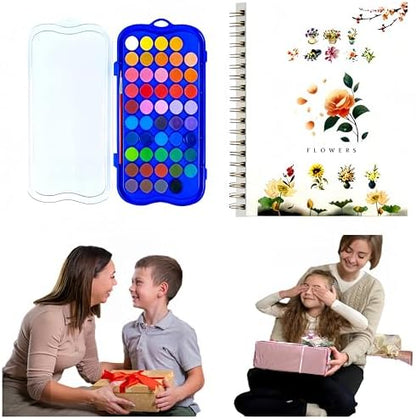 Watercolor Workbook，Water Paint Adult Set，Easy Coloring Book,Beautiful Paintings for Beginner,Flower, 48 Colors - Image 3
