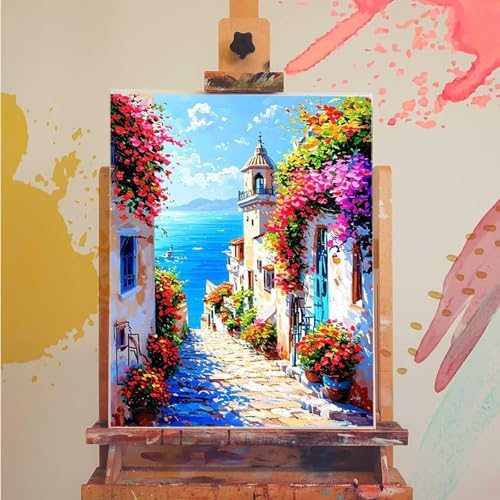 Town Paint by Numbers Kit for Adults Flower Paint by Numbers, DIY Acrylic Watercolor Oil Painting Kits for Adults Beginners with Brushes, Hobbies for Women for Home Wall Decor, Gifts 12x16 in X-42 - Image 3