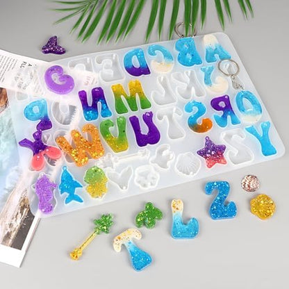 Alphabet Keychain Mold, Reversed Letter Keychain Silicone Molds with Holes, Alphabet Epoxy Resin Mold for DIY Jewelry Pendant Keychain (Ocean and Letter) - Image 3