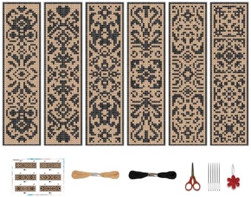 BEUNITONE 6 Pcs Cross Stitch Bookmark Kit DIY Vintage Decorative Border Counted Cross Stitch Stamped Kits for Adults Beginners with Instructions Embroidery Bookmark Kit for Book Lovers 2.4x7.9 in by BEUNITONE