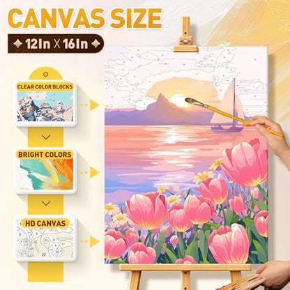 Qaisxoty Paint by Numbers Kit for Adults Beginners, Easy 2 Pack Lake Landscape Paint by Numbers Kit on Rolled Canvas, Acylic Painting by Numbers for Great Gift & Home Decor - 12” x 16” - Image 5