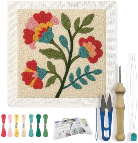 FREEBLOSS DIY Flowers Punch Needle Kit for Beginners Embroidery Punch Needle Starter Craft Set with Instructions Frame Embroidery Kit for Adults Gift Decoration,9.4x9.4inch by FreeandCreativeCraftsArt