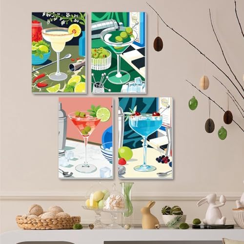 ICYANART 4 Pack Cocktail Paint by Numbers Kit for Adults with Frame Easy - Image 2
