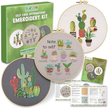 Cactus Embroidery Kits for Adults - Stamped Beginner Hand Embroidery by Craftiloo