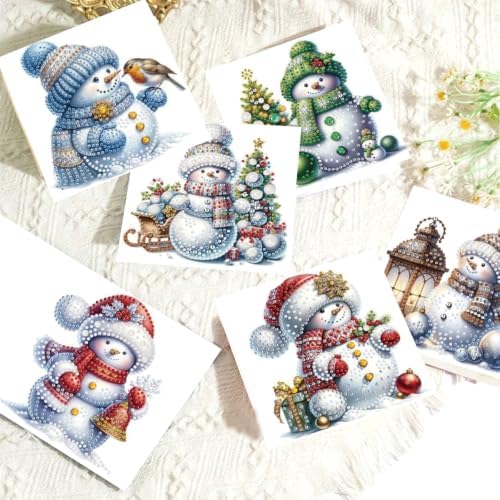DDGYP Diamond Art Kits for Adults, 6Pcs Snowman Christmas Diamond Art Cards with Envelopes - Image 6