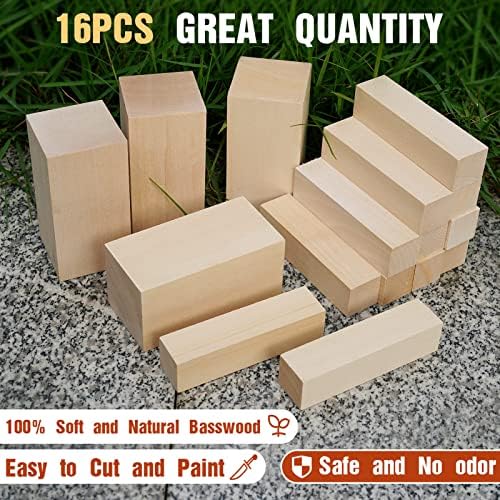 Basswood Carving Blocks, 16PCS Whittling Wood Blocks Kit with 2 Different Sizes, Easy to Use, for Kids and Adults - Image 3